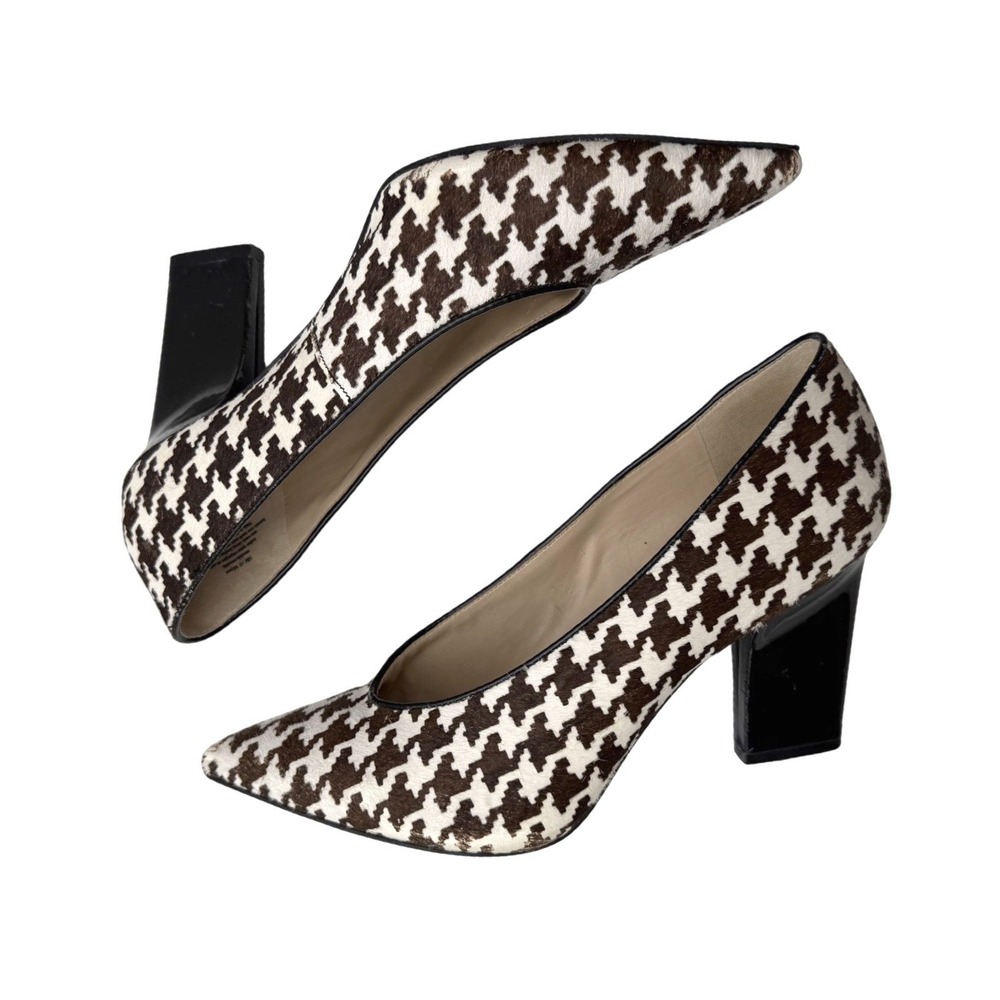 Nine West Houndstooth Heels Black White Haircalf Pointed Toe Mob Wife Luxury 10